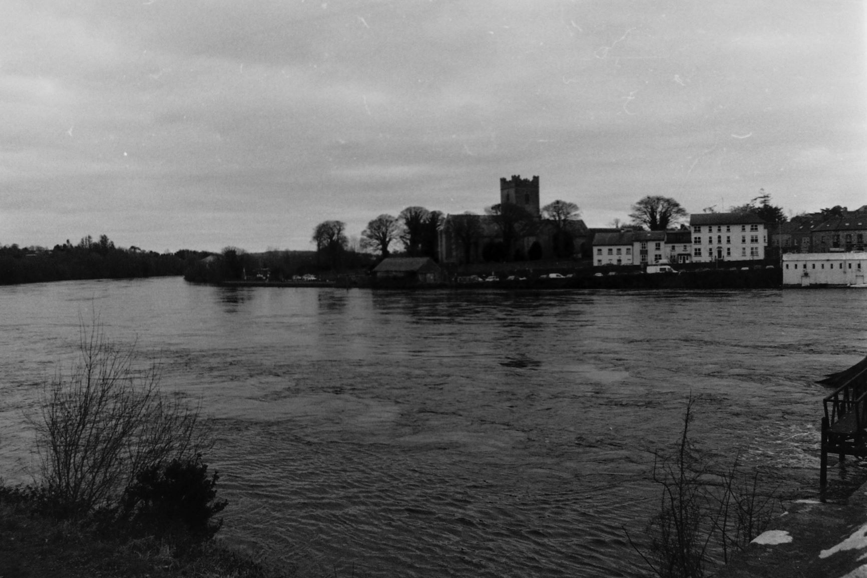 View from Ballina of eel fishery and cathedral